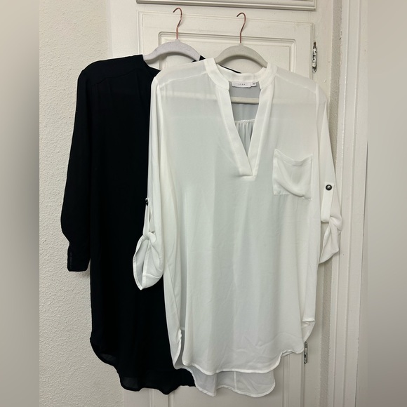 Lush Tops - Bundle Lush Tunic Sheer Size Small black white Blouse Business Casual Work Wear